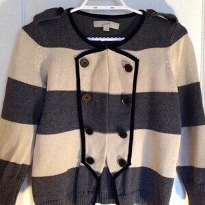 Loft Women's Knit Cardigan Size LP Petite Color Block Gray Cream Sweater